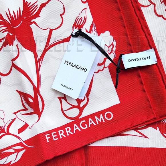 FERRAGAMO red & ivory floral YEAR OF THE DRAGON silk scarf NWT + gift envelope🎁 - Picture 3 of 5